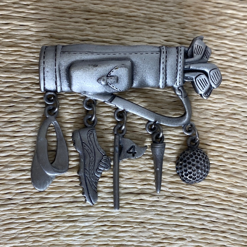 Vintage Signed Jj Golfing Bag Dangle Brooch Pin